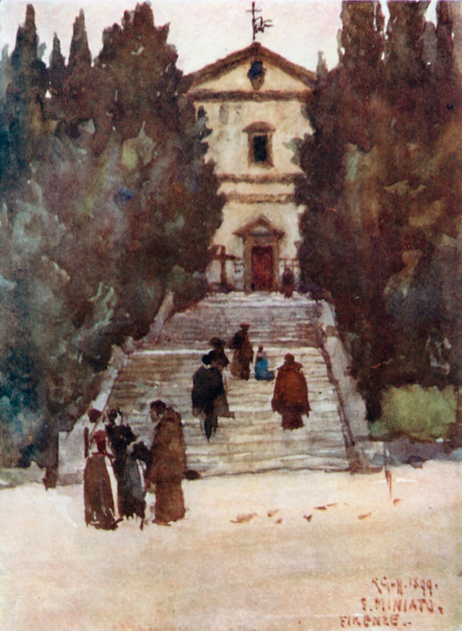 Franciskanerkyrkan S Salvadore al Monte (färglitografi) av Robert Charles Goff