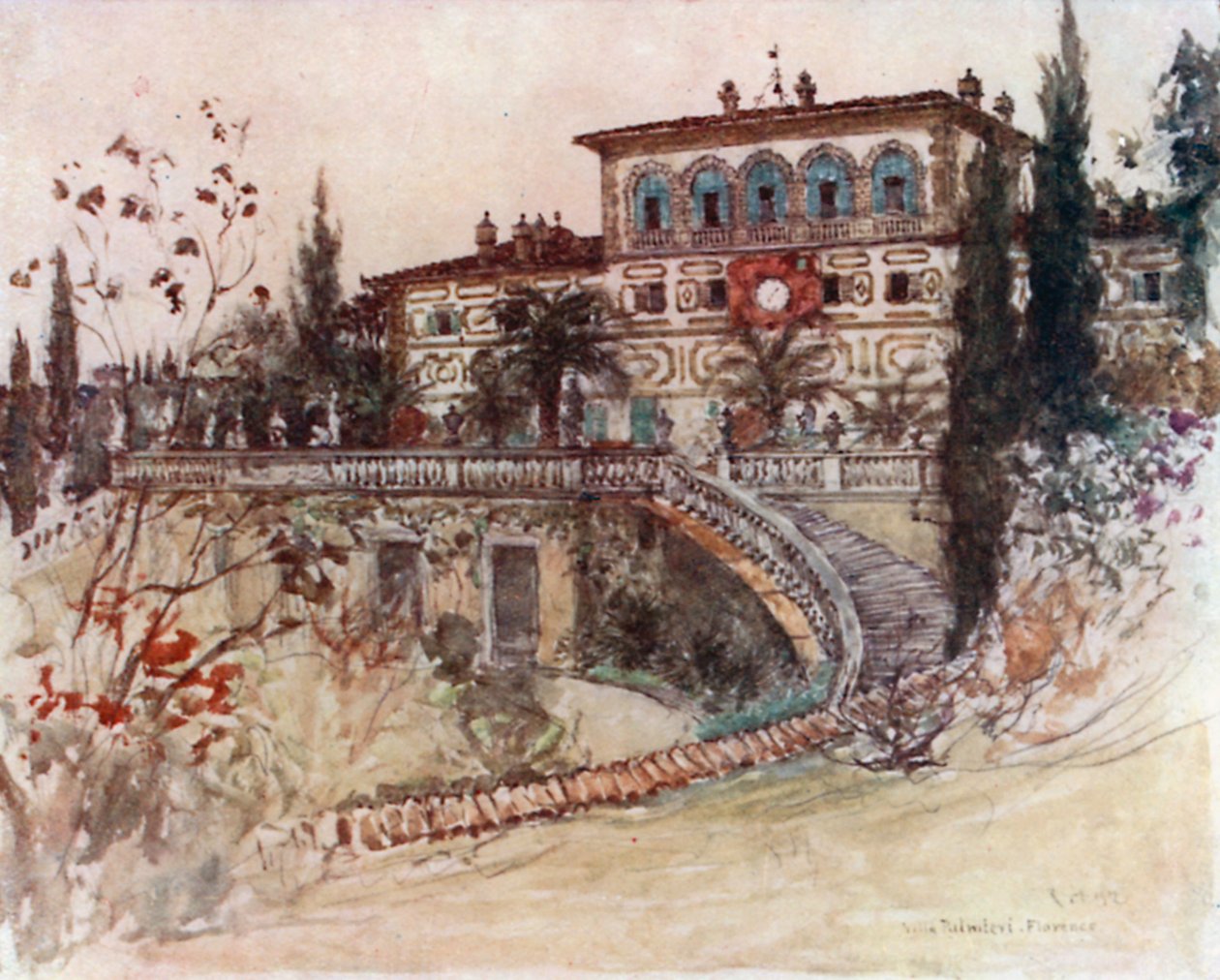 Villa Palmieri (färglitografi) av Robert Charles Goff