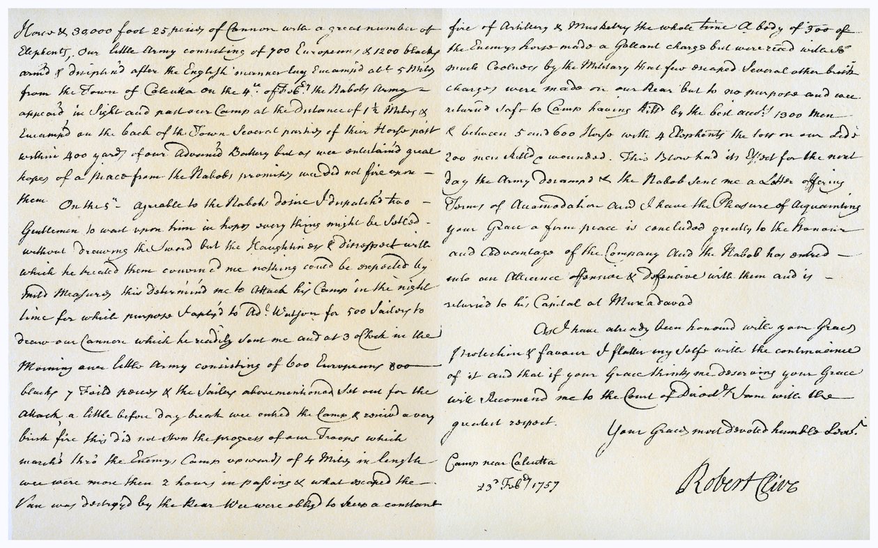 Brev från Robert Clive till Thomas Pelham-Holles, 23 februari 1757. av Robert Clive