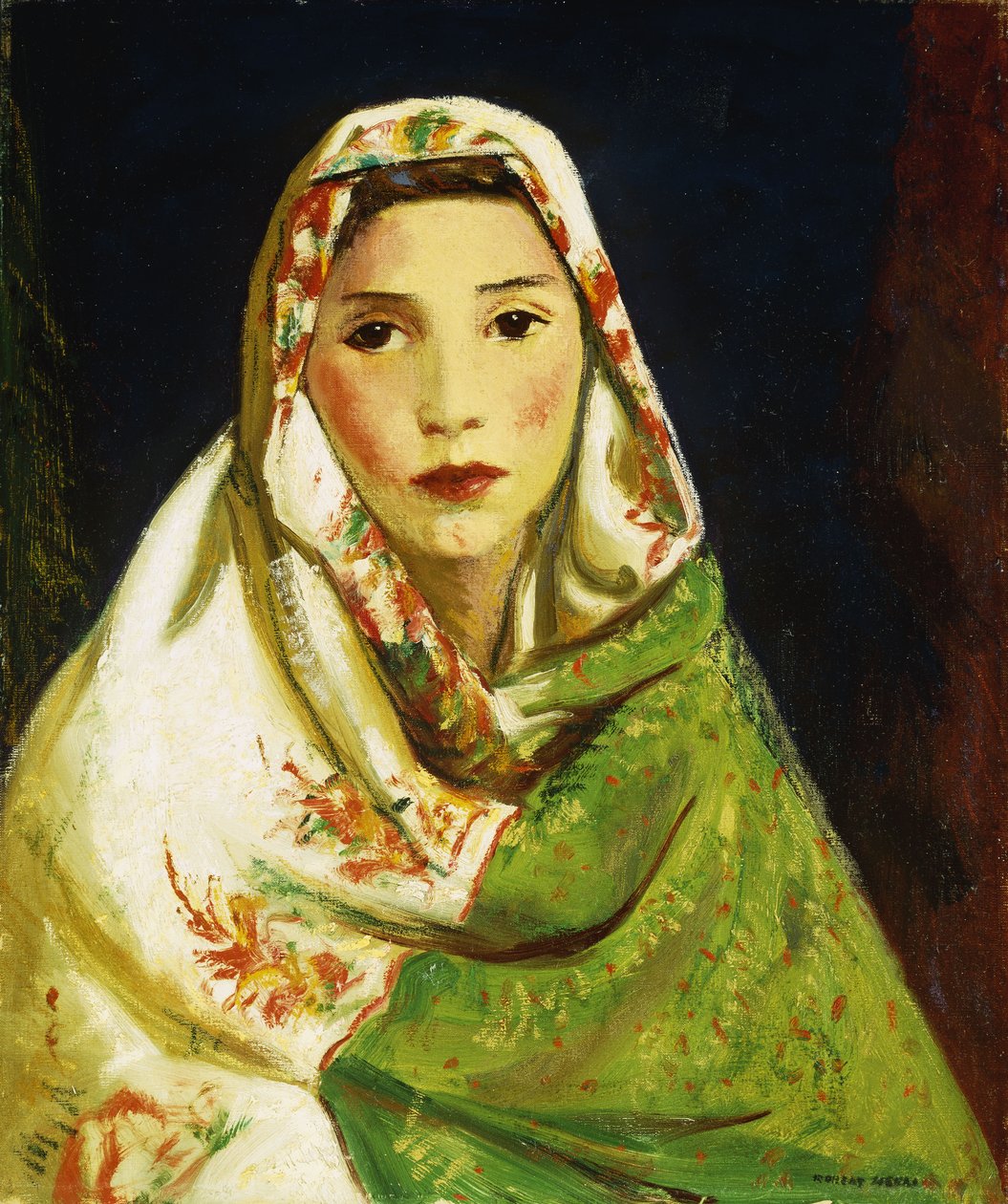 Mexikansk flicka med orientalisk halsduk, 1916 av Robert Cozad Henri
