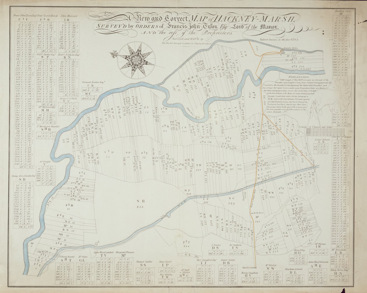 En ny och korrekt karta över Hackney Marsh, 1745 av Robert Davies