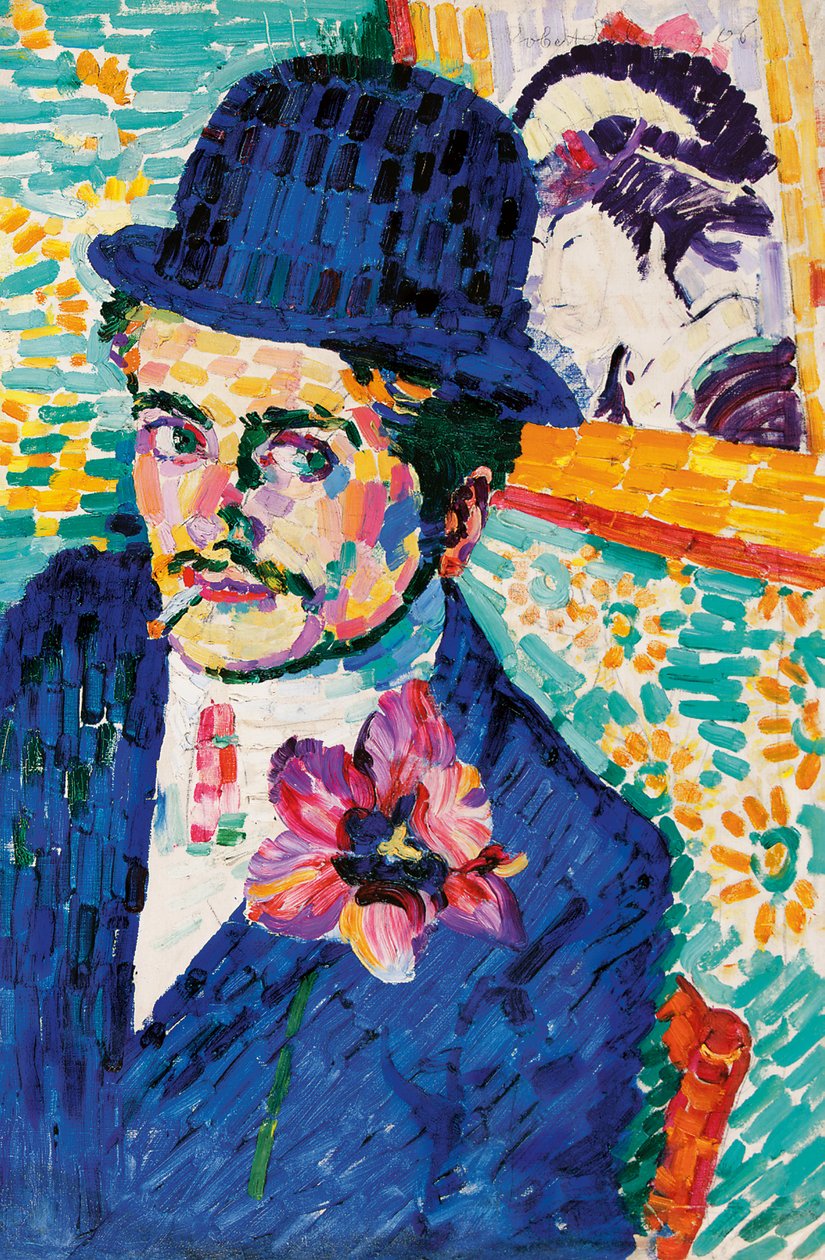 Man med en tulpan (Porträtt av Jean Metzinger) av Robert Delaunay