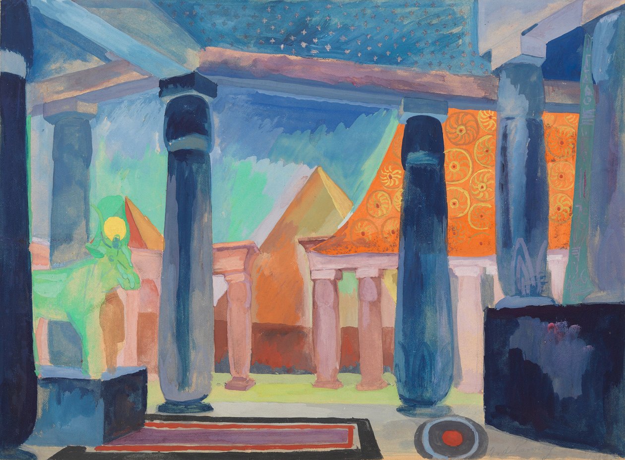 Scenografi för Cleopatra, ca 1918 (akvarell, gouache, metallic färg och grafit på papper) av Robert Delaunay