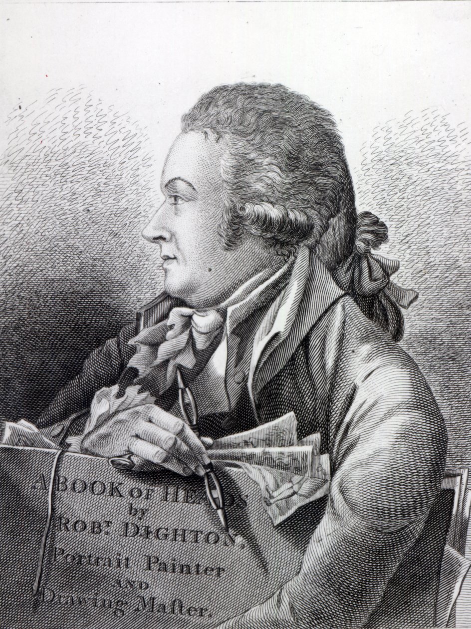 Självporträtt, frontispice till hans "Book of Heads", 1795 av Robert Dighton