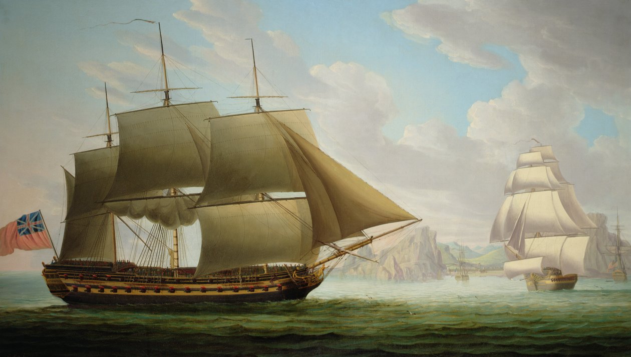 Ostindiefararen "Cirencester" utanför S:t Helena, 1795 av Robert Dodd