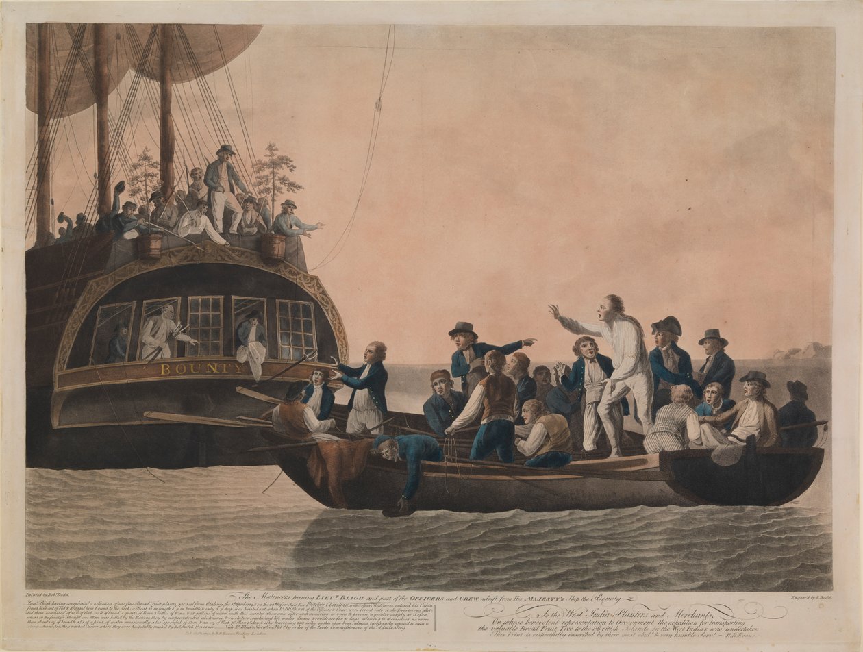 Myteristerna vräker Bligh och hans besättning från "Bounty", 29 april 1789 av Robert Dodd