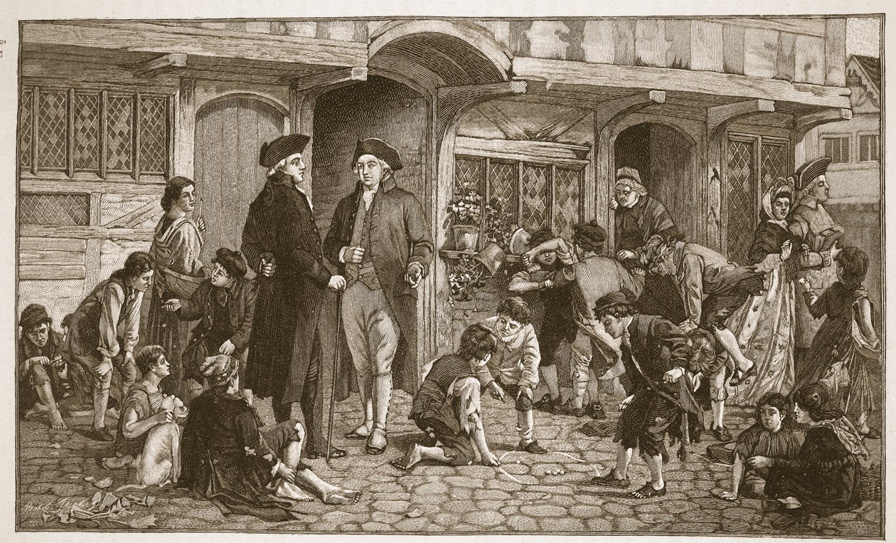 Söndagsskolornas ursprung: Hare Lane, Gloucester, 1780, illustration från 