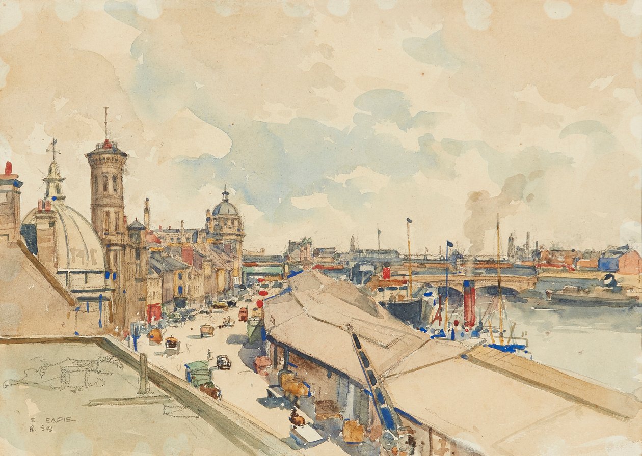 By the Clyde (blyerts och akvarell) av Robert Eadie