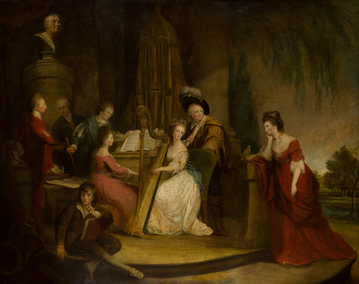 Sir Henry Bridgeman och hans familj gör musik under en byst av Händel, ca 1762-90 (olja på duk) av Robert Edge Pine