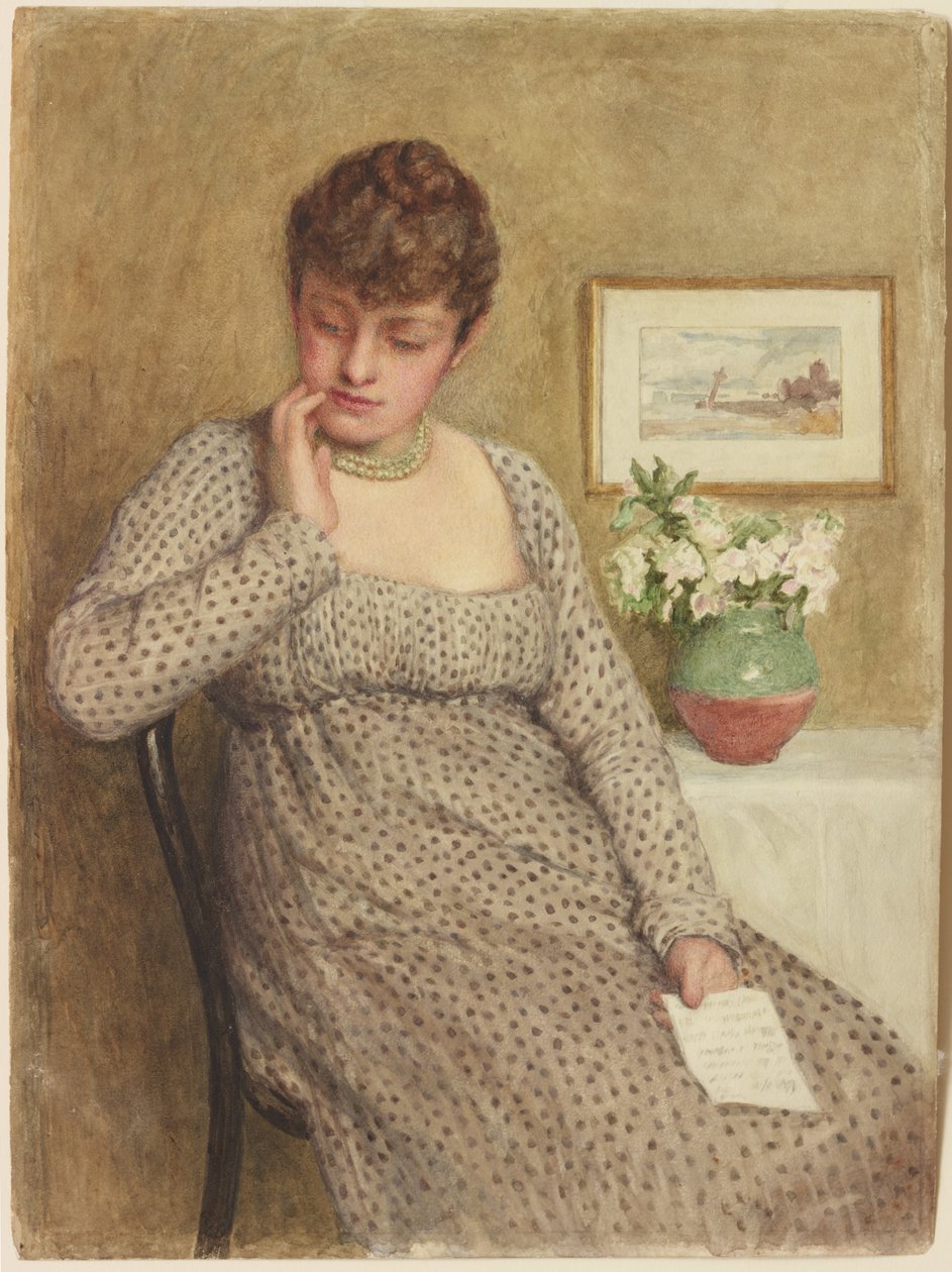 Girl Reading (penna och akvarell på kort) av Robert Ernest McEune