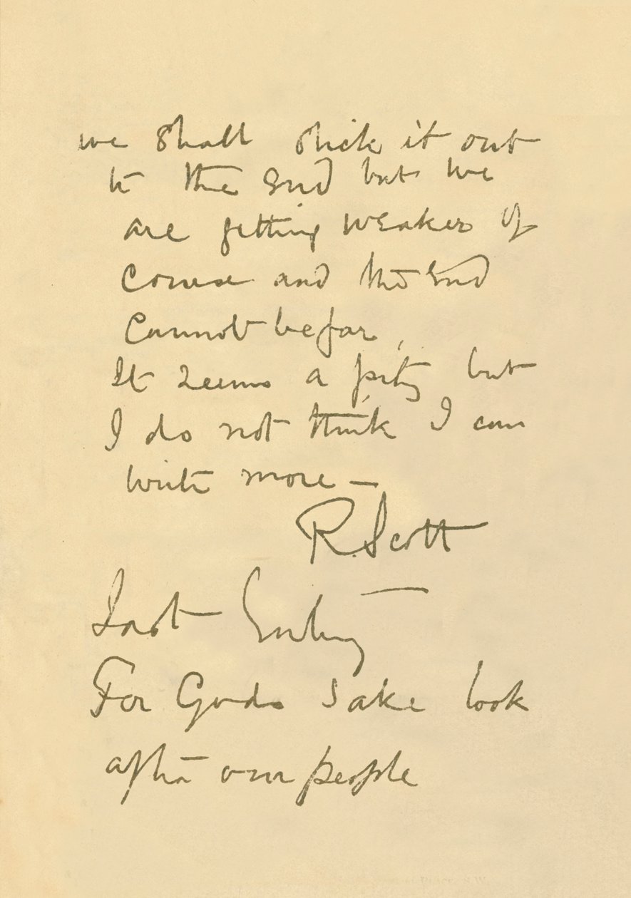 Faksimil av meddelande till allmänheten, 29 mars 1912, 1913 av Robert Falcon Scott