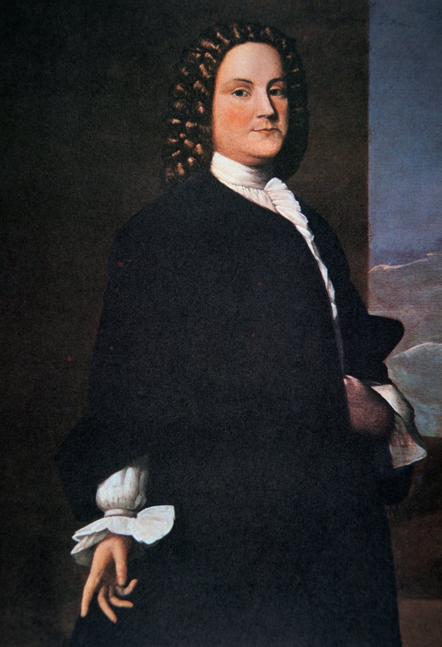 Benjamin Franklin i hans tidiga 40-tal (färg litho) av Robert Feke