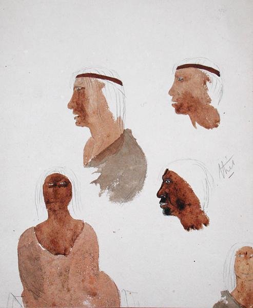 Fuegian Types, c.1832 (penna och akvarell på papper) av Robert Fitzroy