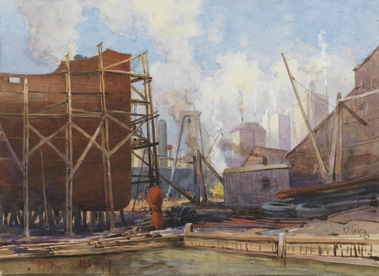 Toronto Shipbuilding, 1918 (wc på papper) av Robert Ford Gagen