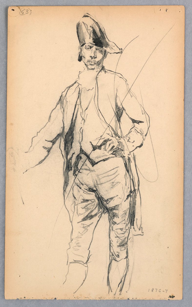 Teckning, stående mansfigur i sjuttonhundratalsdräkt, 1876-77 av Robert Frederick Blum