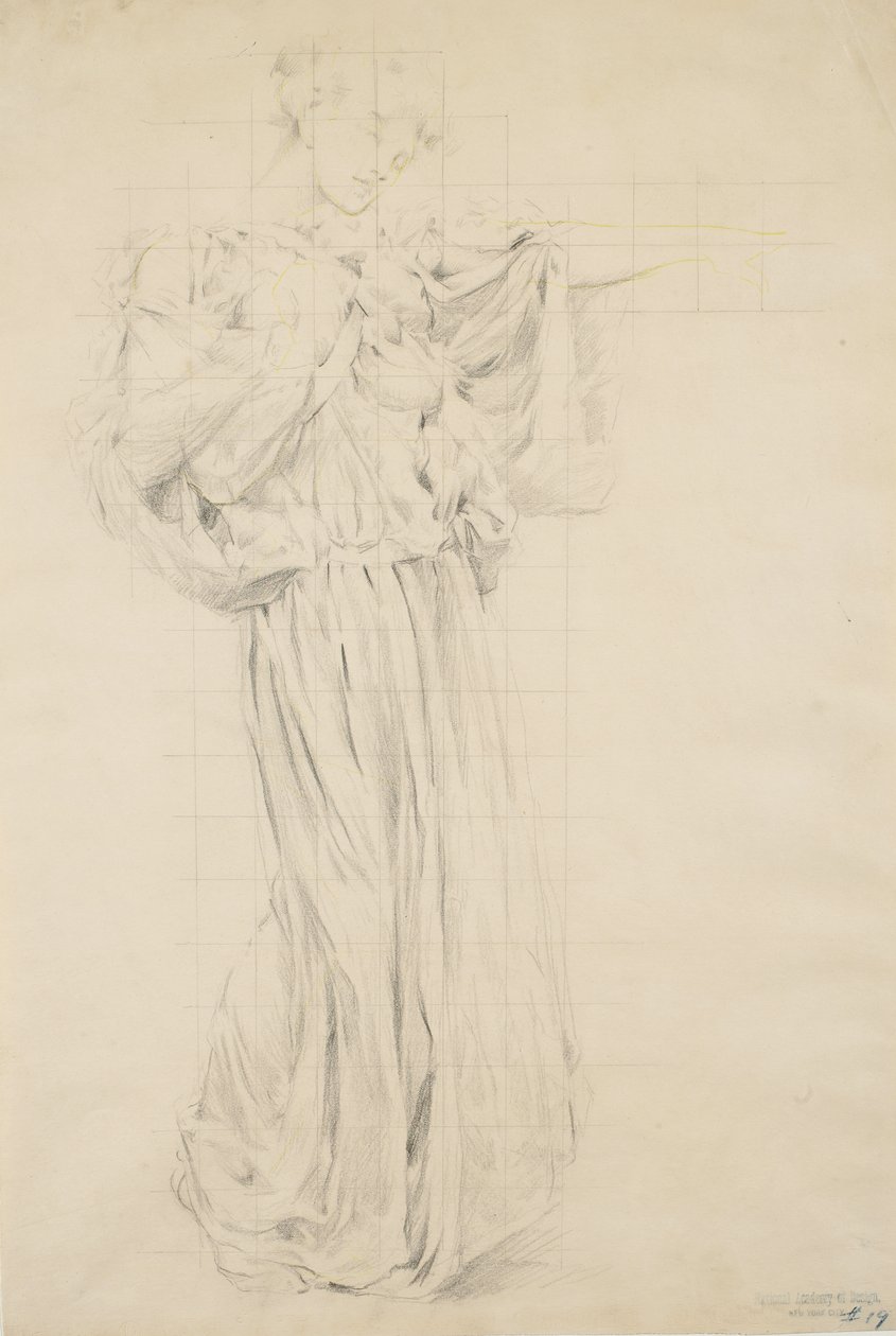 Study for Moods to Music, 1893-95 (grafit med gul penna på buffvävt papper) av Robert Frederick Blum