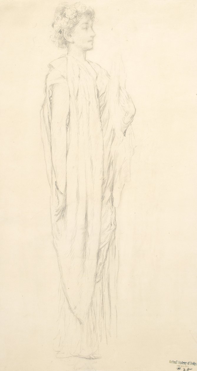 Studie av draperad kvinnofigur för väggmålningen Moods to Music av Robert Frederick Blum