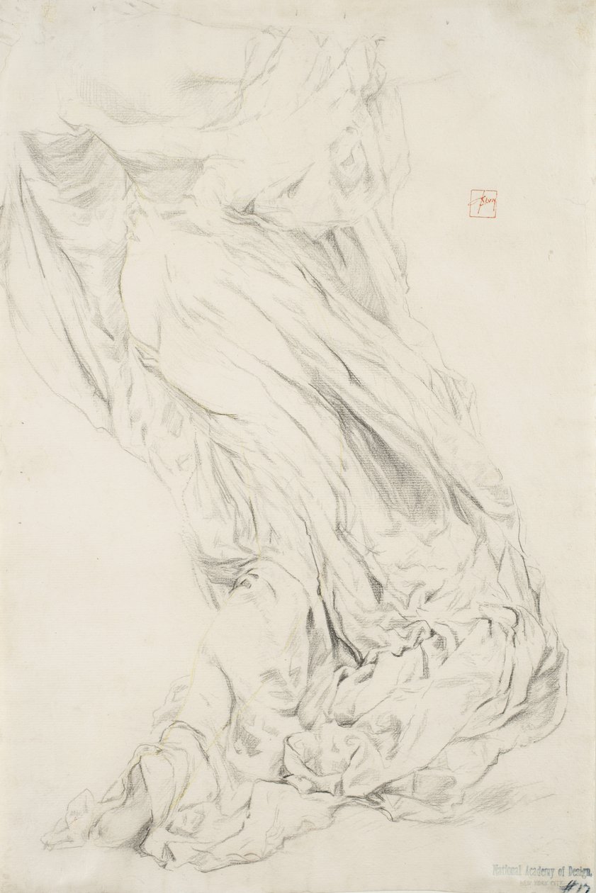 Studie av draperi för väggmålning Moods to Music, 1893-95 (grafit med gul penna på krämigt papper) av Robert Frederick Blum