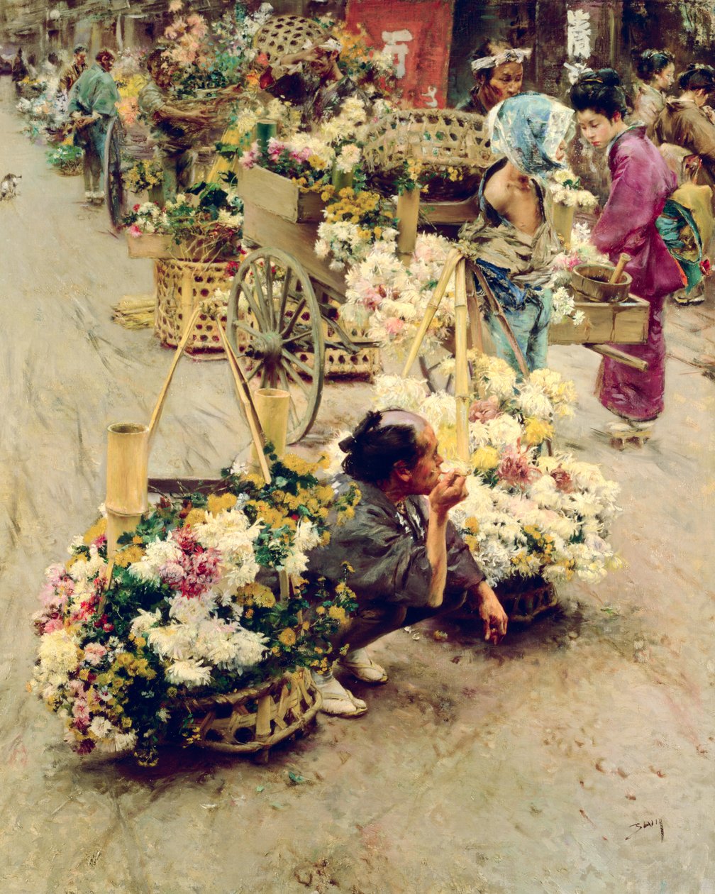 Blomstermarknaden, Tokyo, 1892 av Robert Frederick Blum
