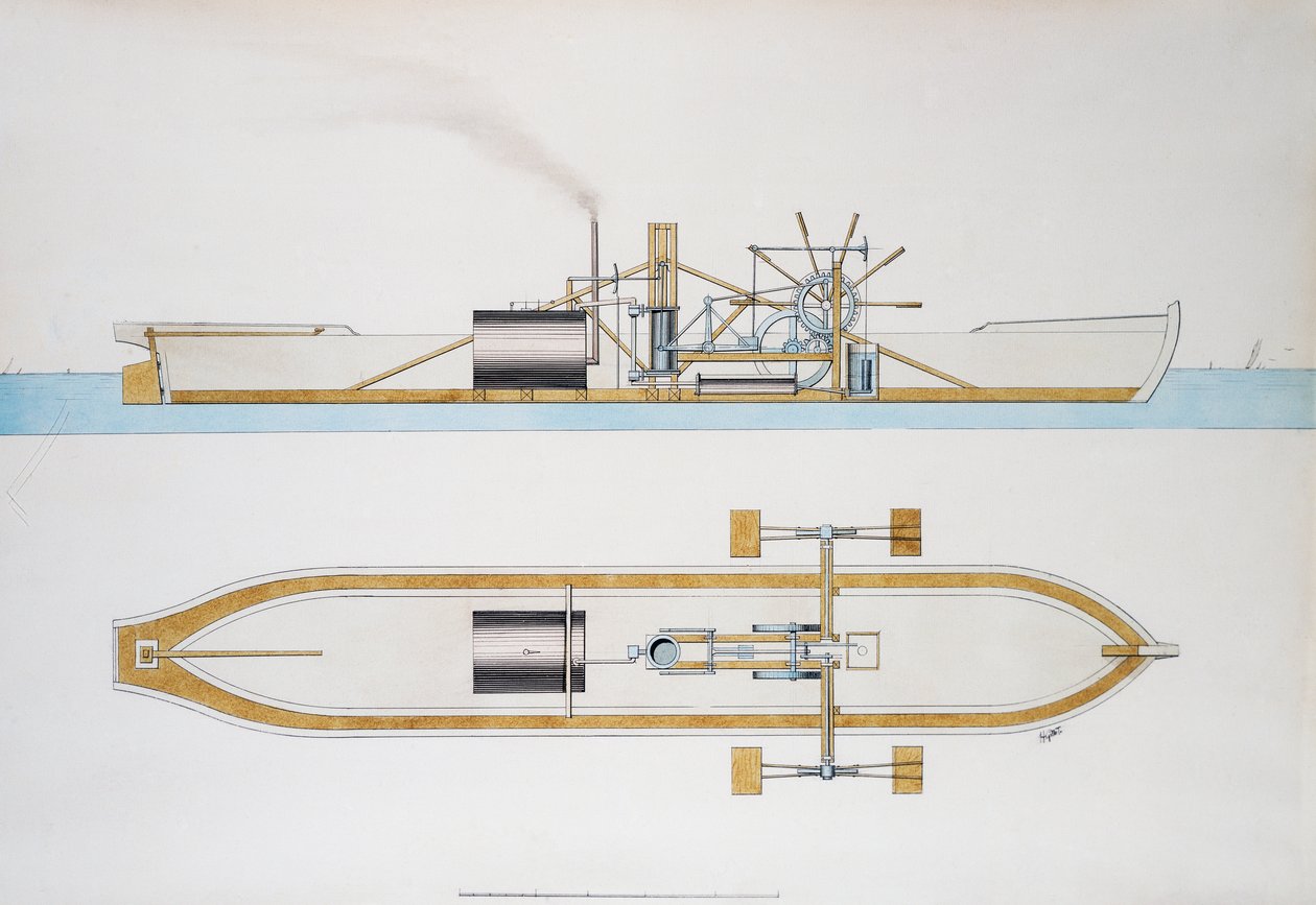 Ångbåt designad av Robert Fulton, akvarell, USA av Robert Fulton