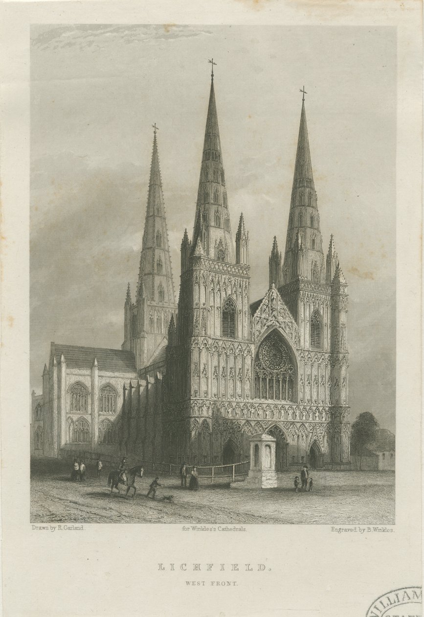 Lichfield Cathedral - West Front: stålgravyr, nd [c 1835-1842] (tryck) av Robert Garland