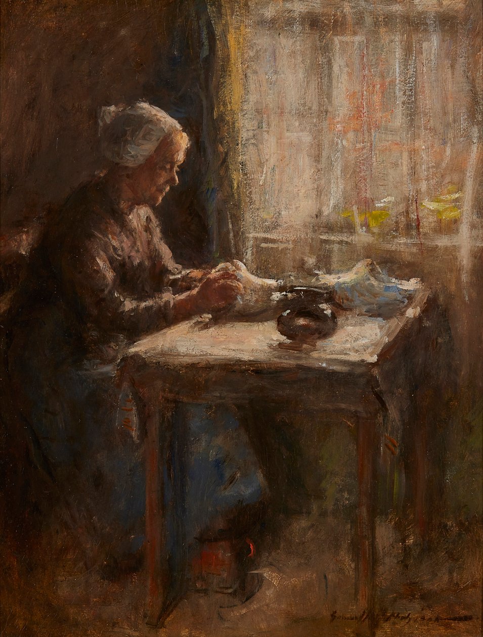 Vid fönstret (olja ombord) av Robert Gemmell Hutchison
