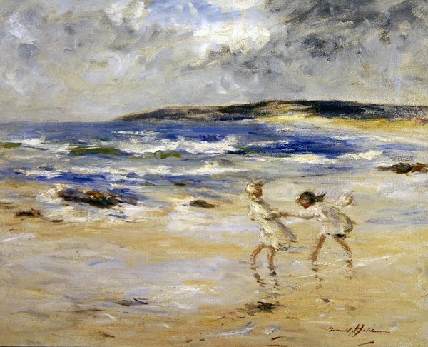 Shores of Macadinish (olja på duk) av Robert Gemmell Hutchison