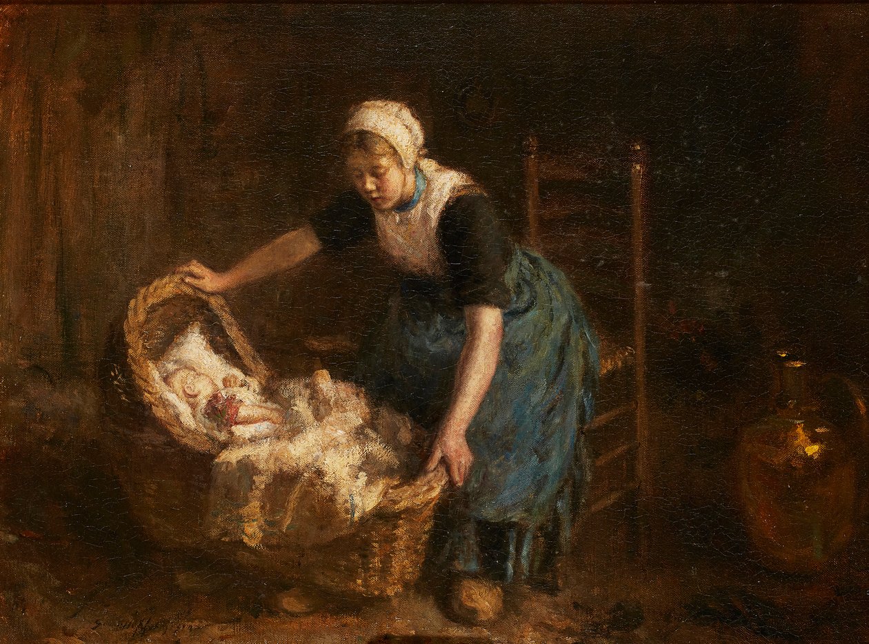 Sleep, Baby, Sleep (olja på duk) av Robert Gemmell Hutchison