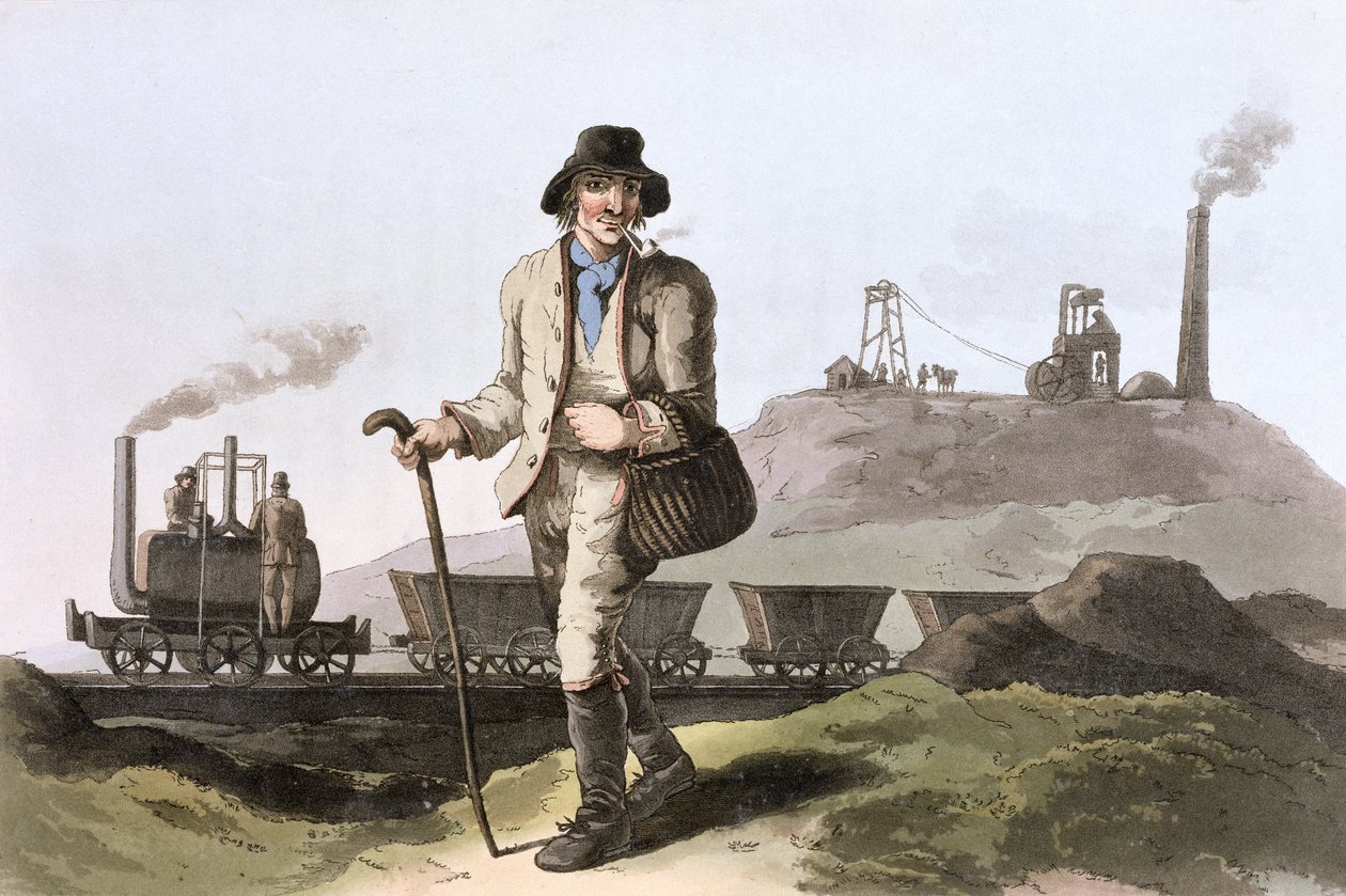 Blenkinsop ånglok vid Middleton colliery nära Leeds, West Yorkshire, 1814 av Robert Havell