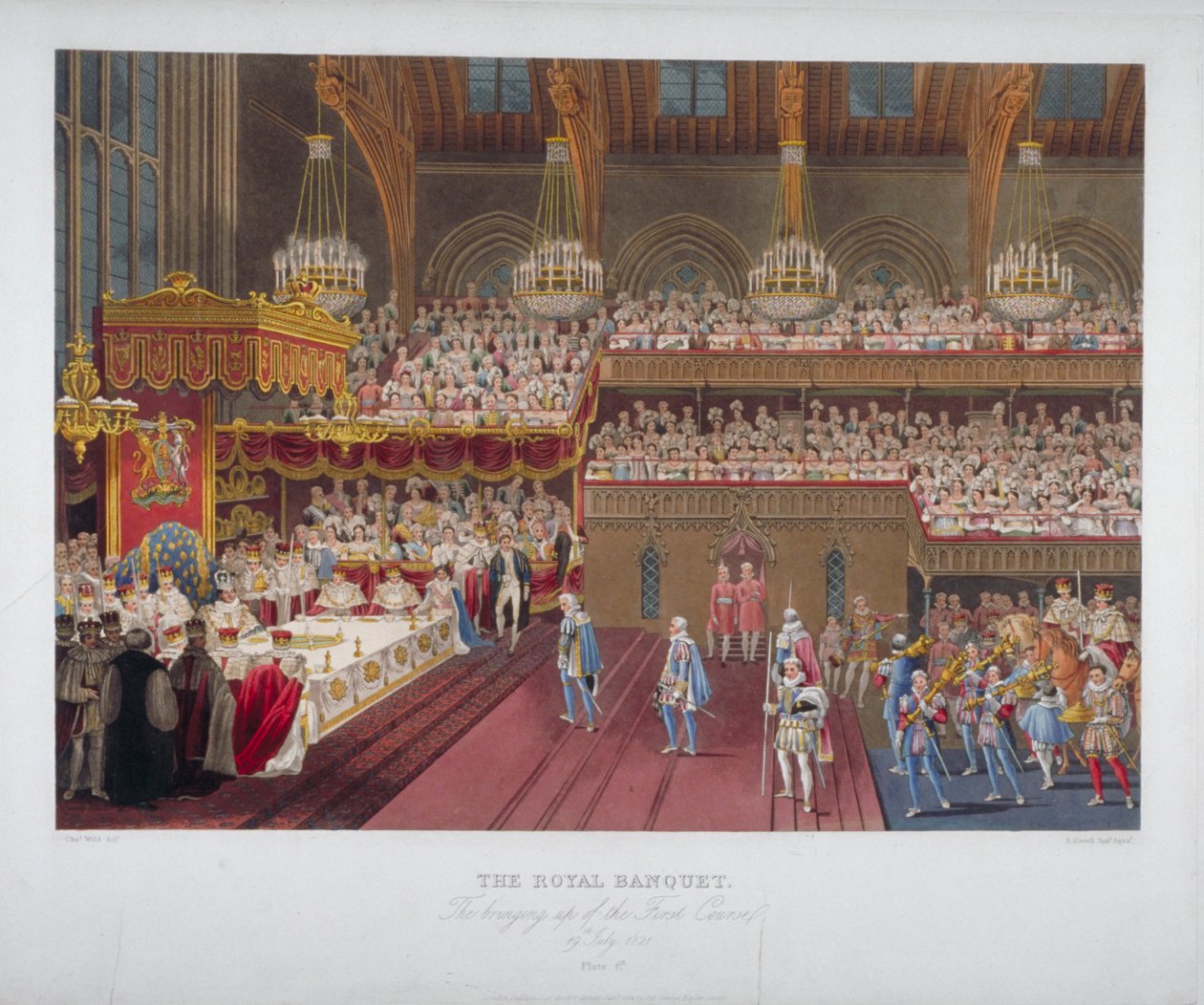 Kröningsbankett av kung George IV, Westminster Hall, London, 1821 1824. av Robert Havell