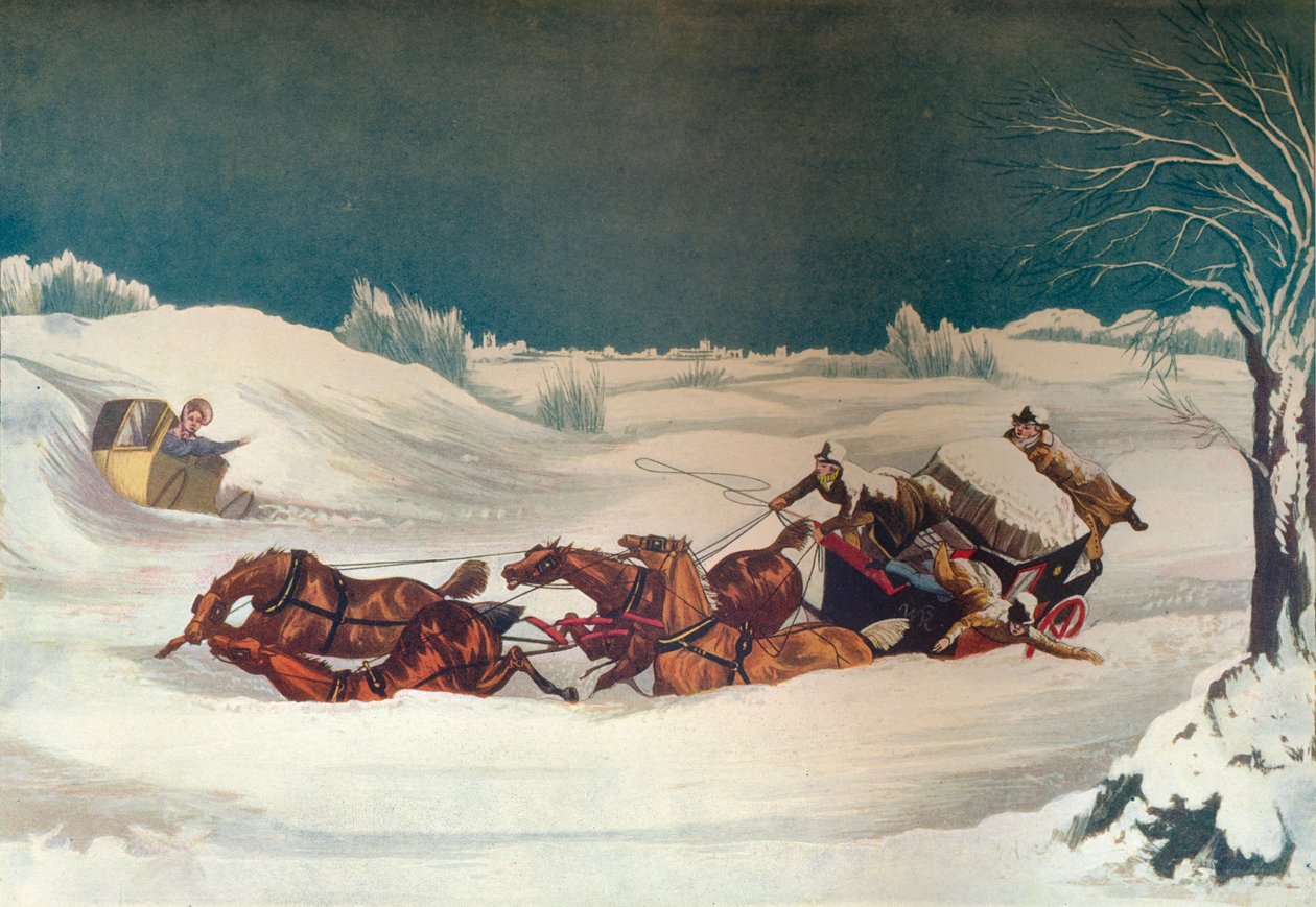 The Liverpool Mail nära St Albans, 1800-talet av Robert Havell
