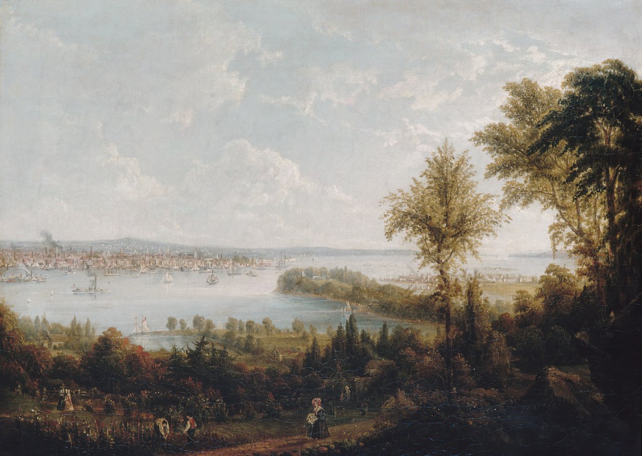 Utsikt över bukten och staden New York från Weehawken, 1840. av Robert Havell