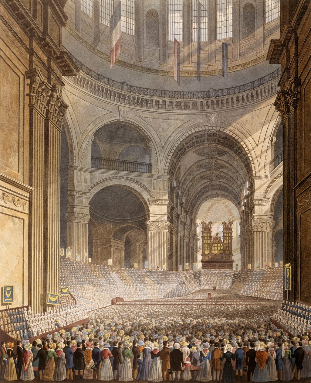 akvarell - Jubileumsmöte för välgörenhetsorganisationen Children i St Pauls katedral av Robert Havell