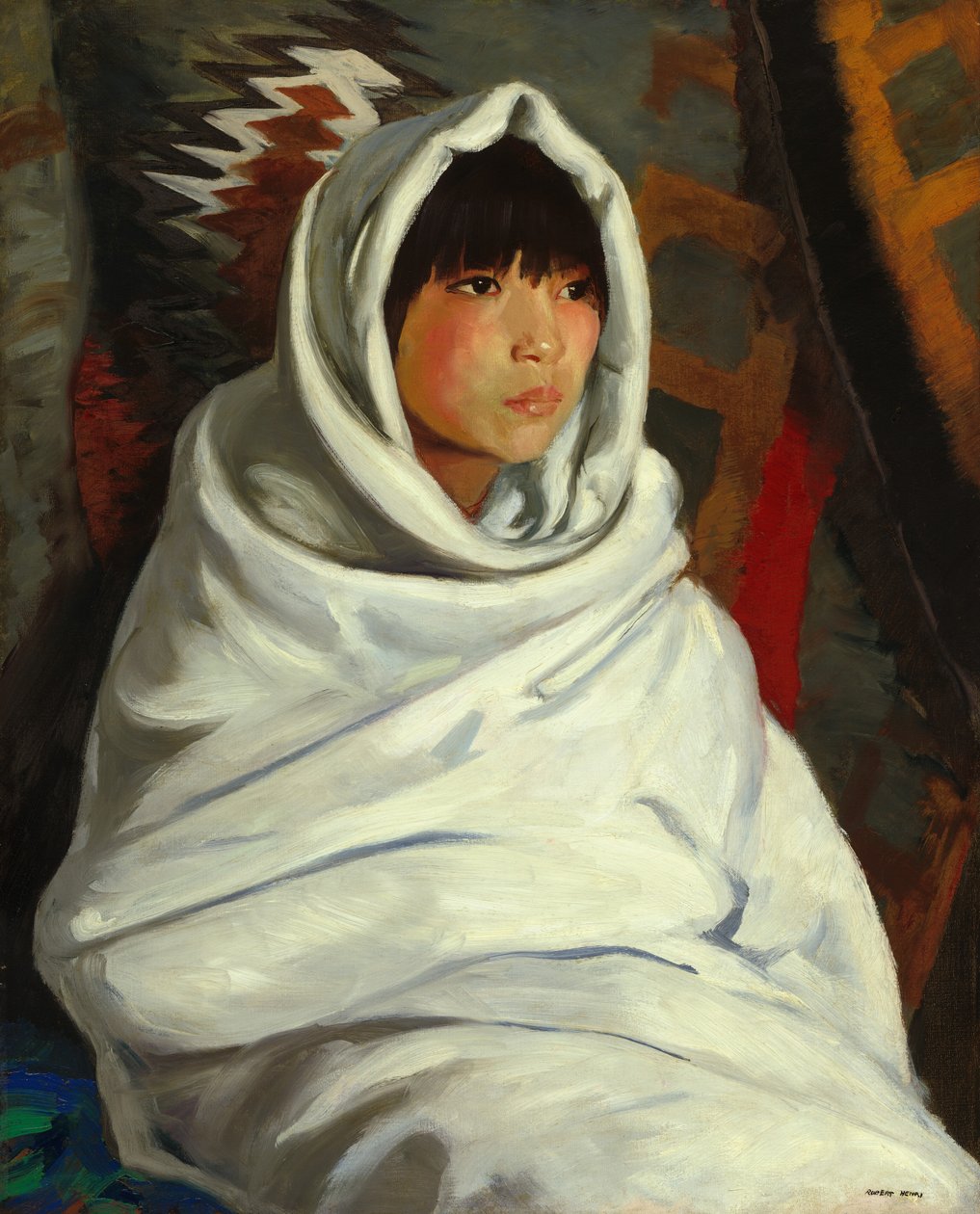 Indisk flicka i vit filt av Robert Henri