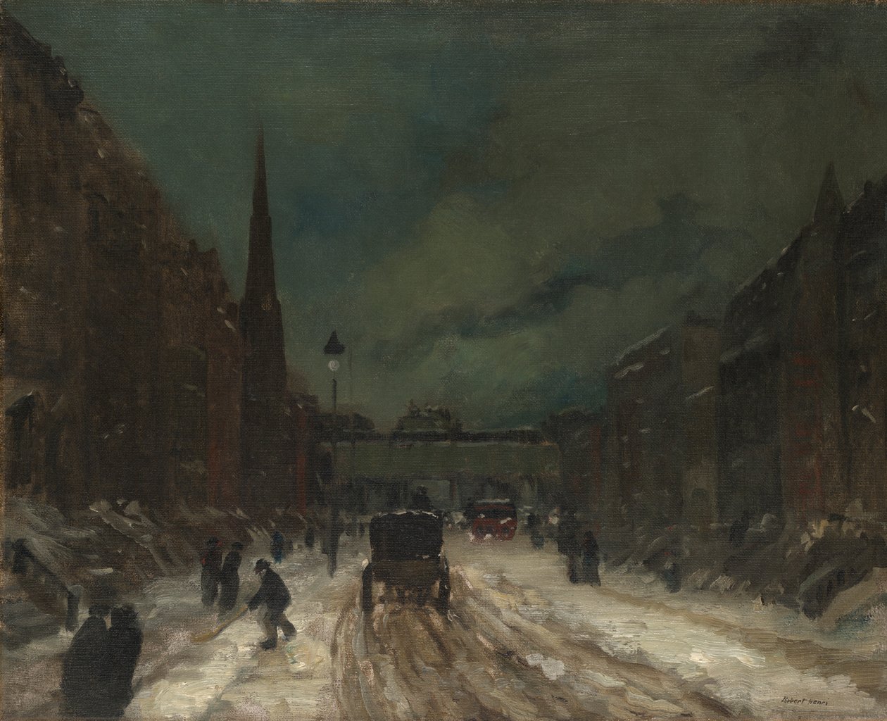 Gatubild med snö (57th Street, NYC.) av Robert Henri