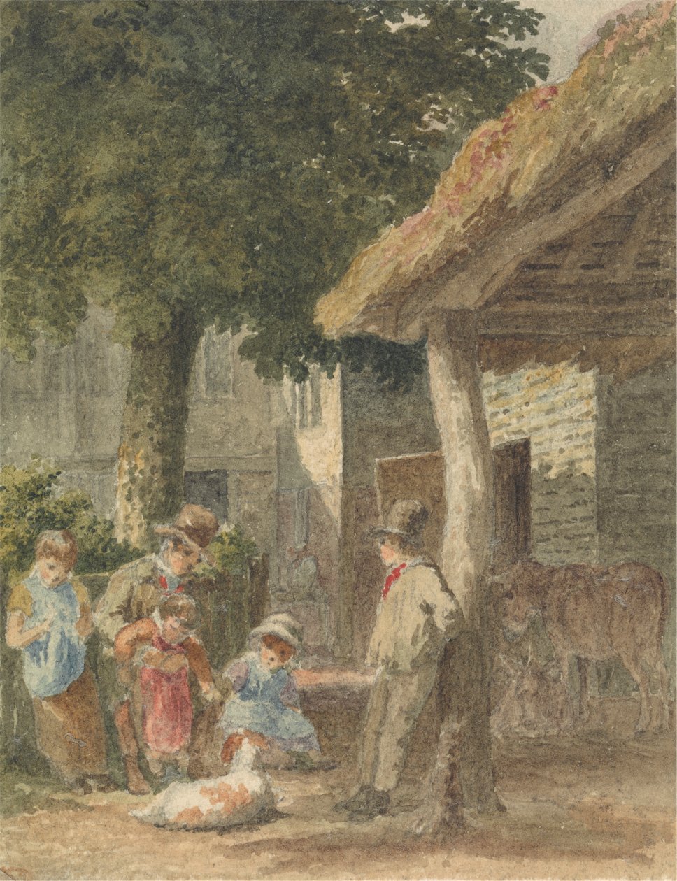 Barn med en hund på gården av Robert Hills