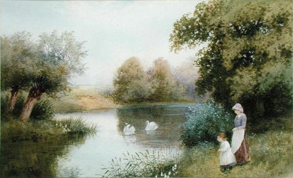 On the Avon, Summertime (akvarell på papper) av Robert Hollands Walker