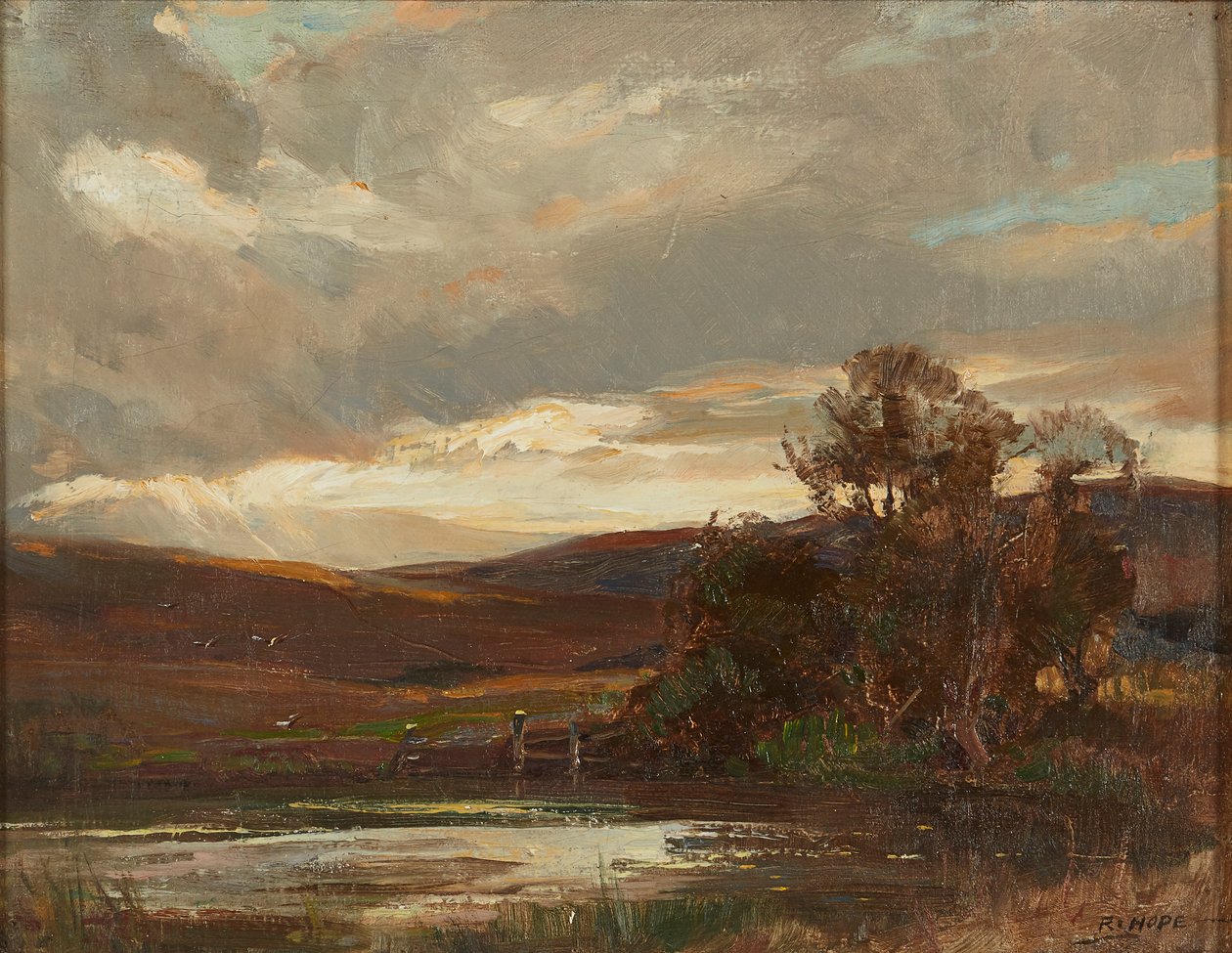 Evening On the Swire Road, Ettrick Bridge (olja på duk) av Robert Hope