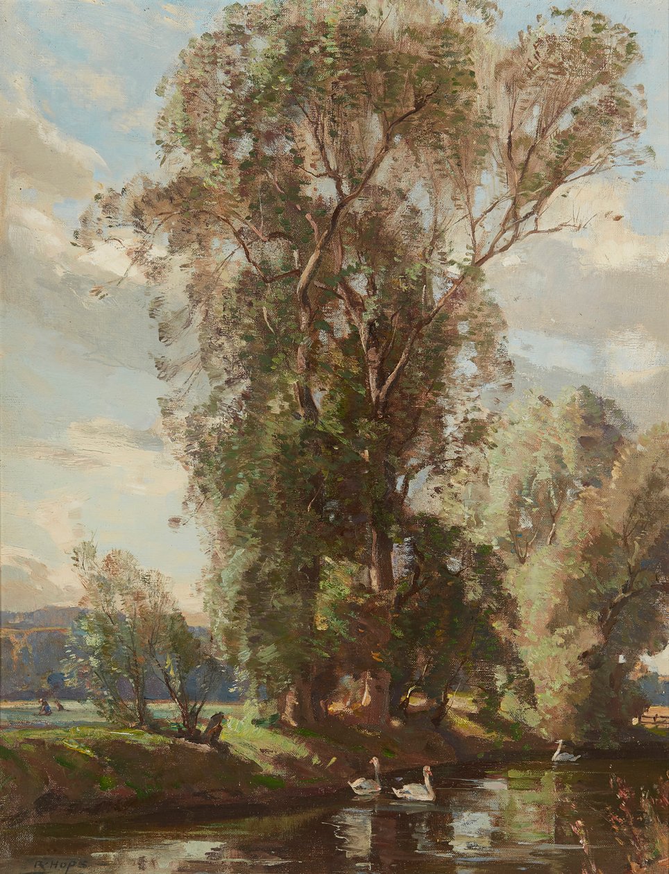 On the Knows Mill Lade, Prestonkirk (olja på duk) av Robert Hope