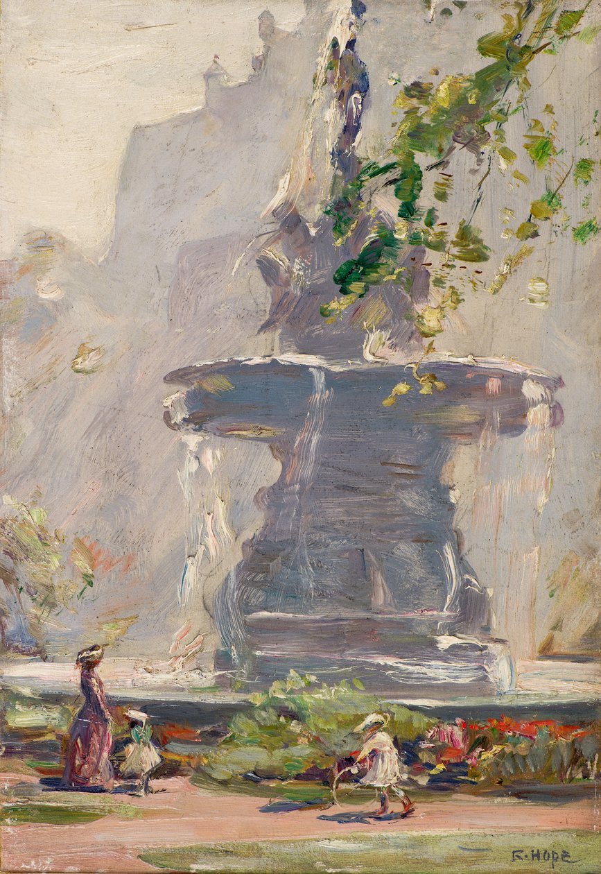 The Fountain, Princes Street Gardens, Edinburgh (olja ombord) av Robert Hope