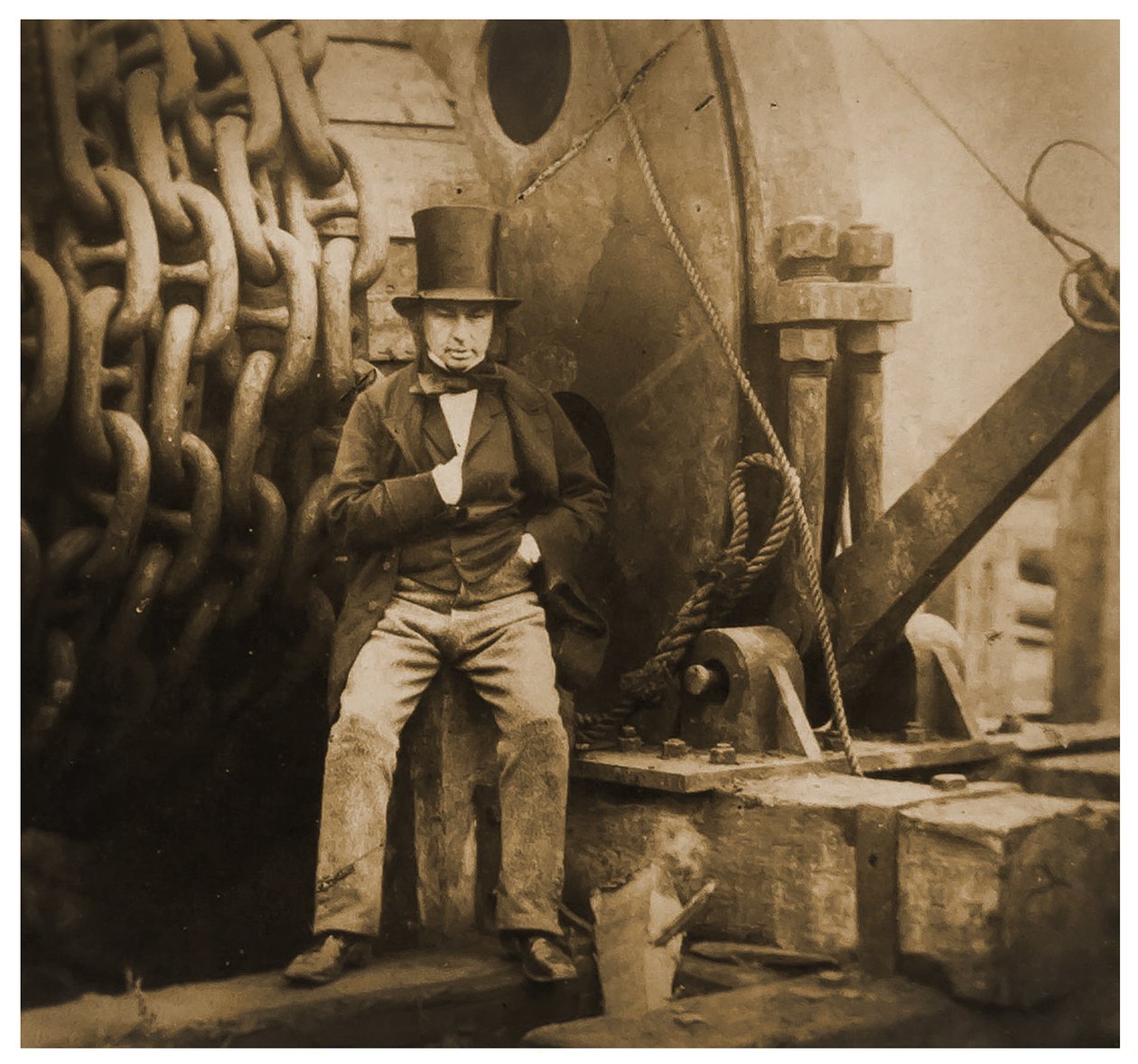 Isambard Kingdom Brunel av lanseringskedjorna för SS Great Eastern, 1857 av Robert Howlett