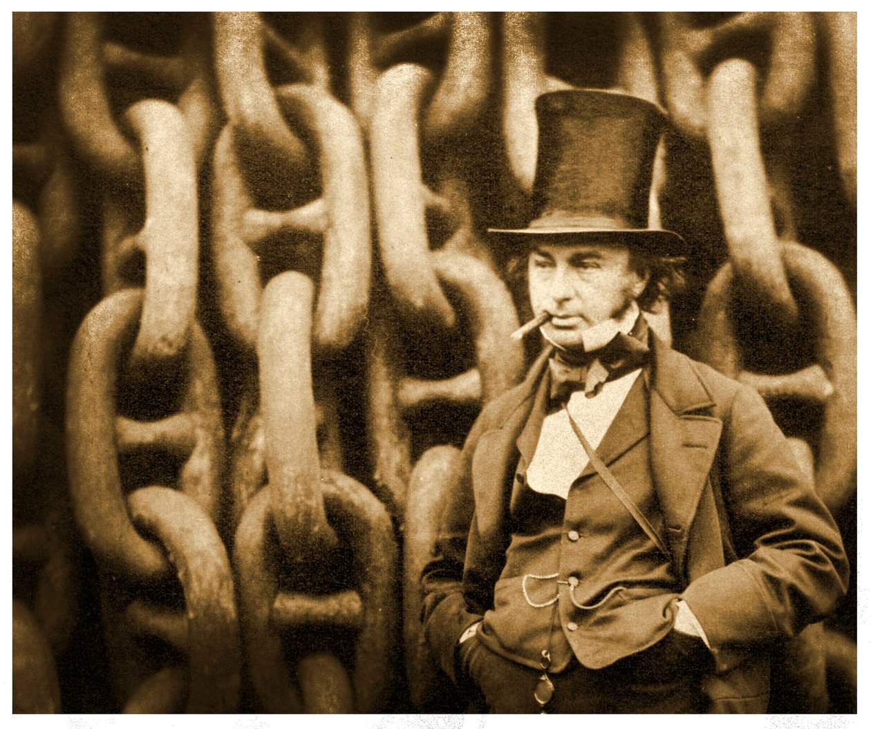 Isambard Kingdom Brunel vid sjösättningskedjorna på SS Great Eastern, 1857 av Robert Howlett