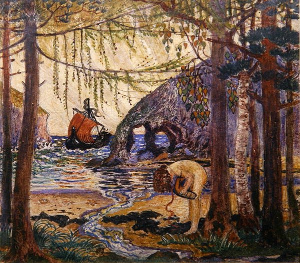 Drömbåt, ca 1915 (olja och tempera på papper) av Robert James Enraght Moony