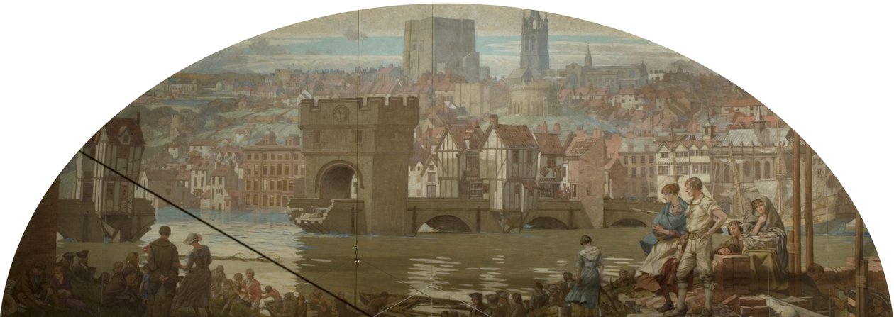 Newcastle upon Tyne från Gateshead - Den stora översvämningen, AD 1771 (olja på duk) av Robert John Scott Bertram