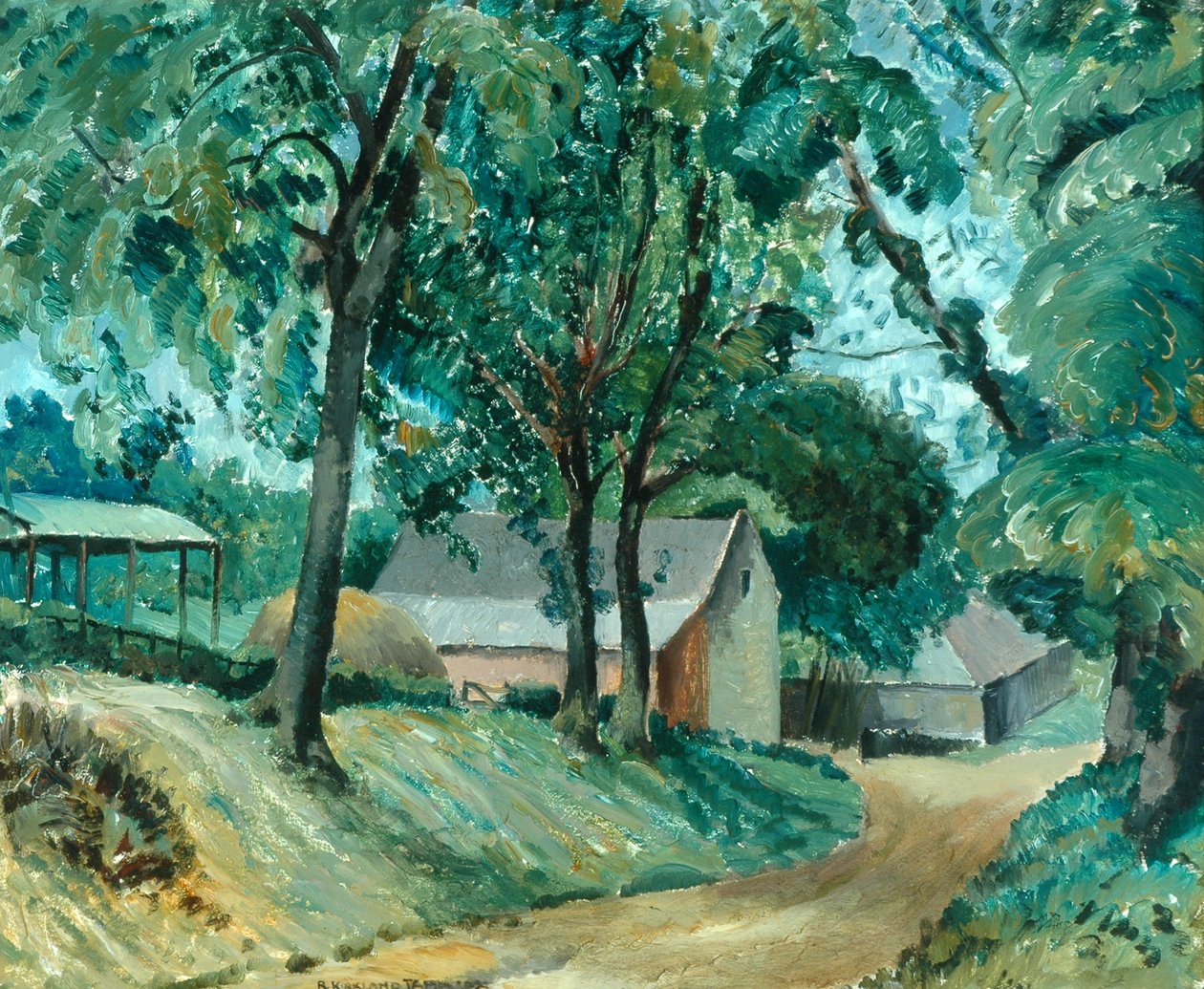 A Cotswold Farm, ca 1934-35 (olja ombord) av Robert Kirkland Jamieson