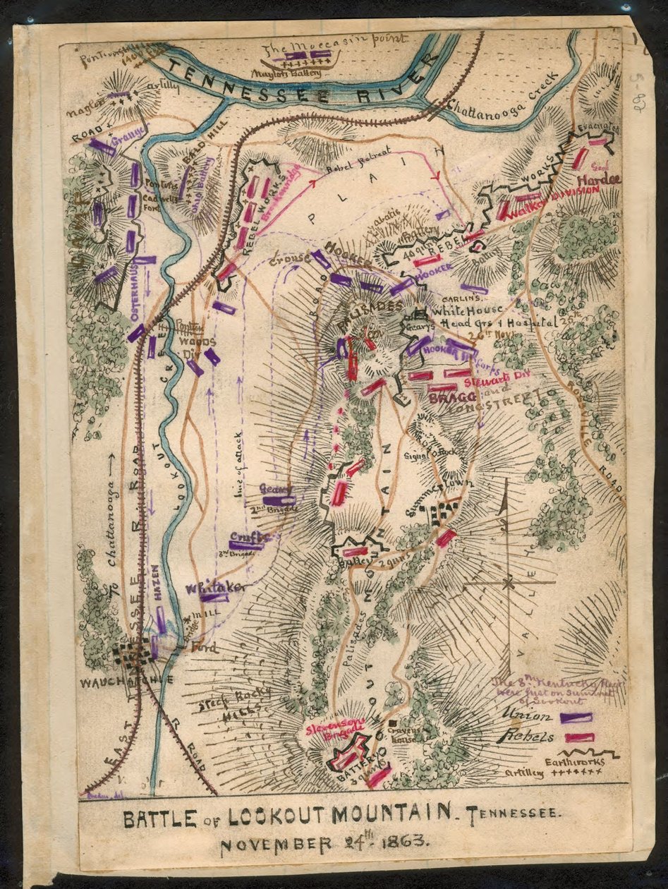 Slaget vid Lookout Mountain, Tennessee 24 november 1863. LOC gvhs01.vhs00173 av Robert Knox Sneden