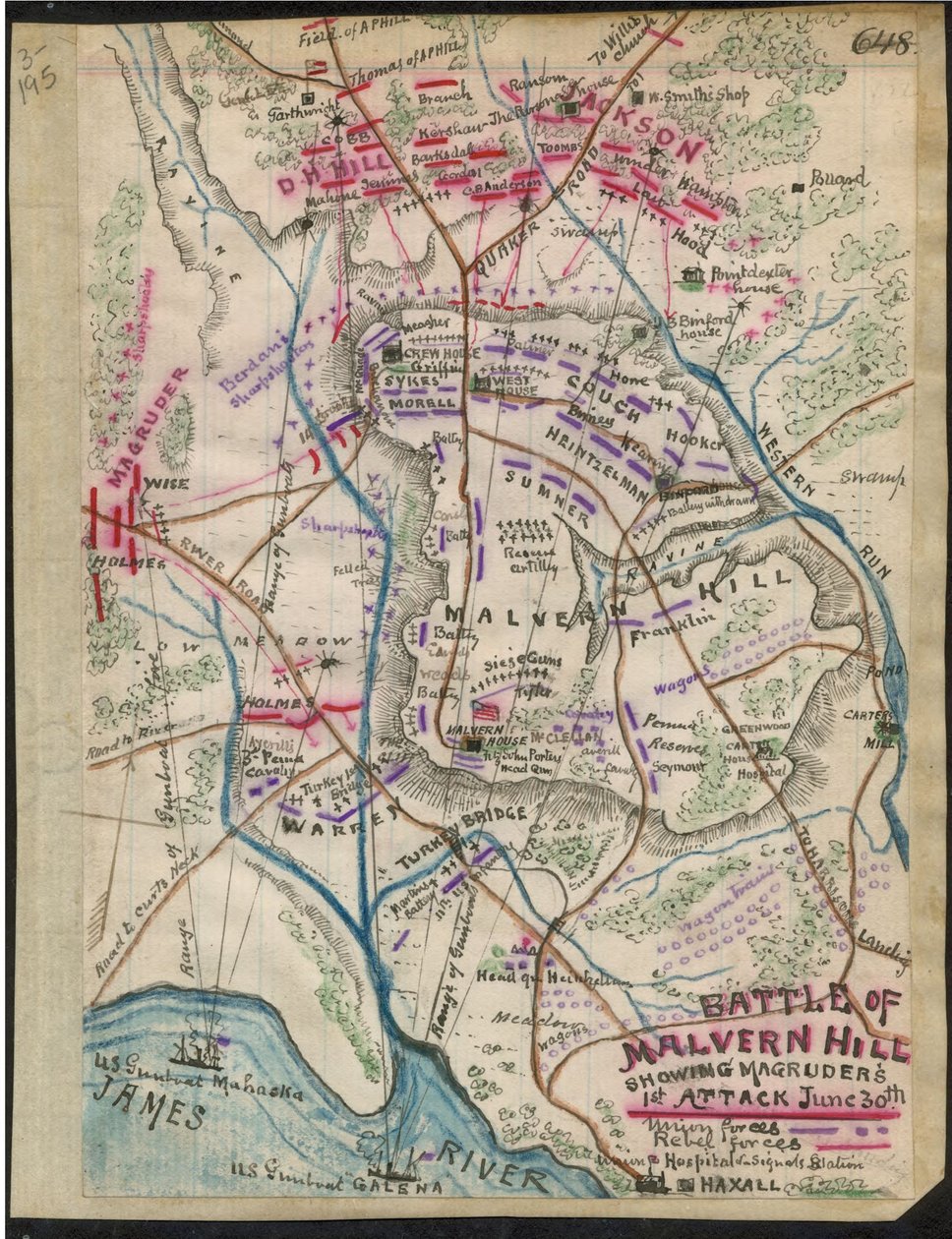 Slaget vid Malvern Hill visar Magruders 1:a attack 30 juni LOC gvhs01.vhs00095 av Robert Knox Sneden