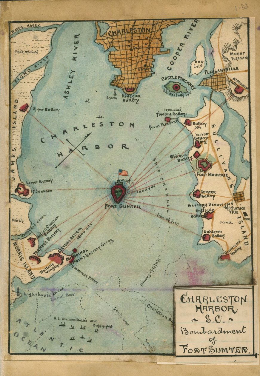Charleston Harbor S.C. Bombardemang av Fort Sumter. LOC gvhs01.vhs00058 av Robert Knox Sneden