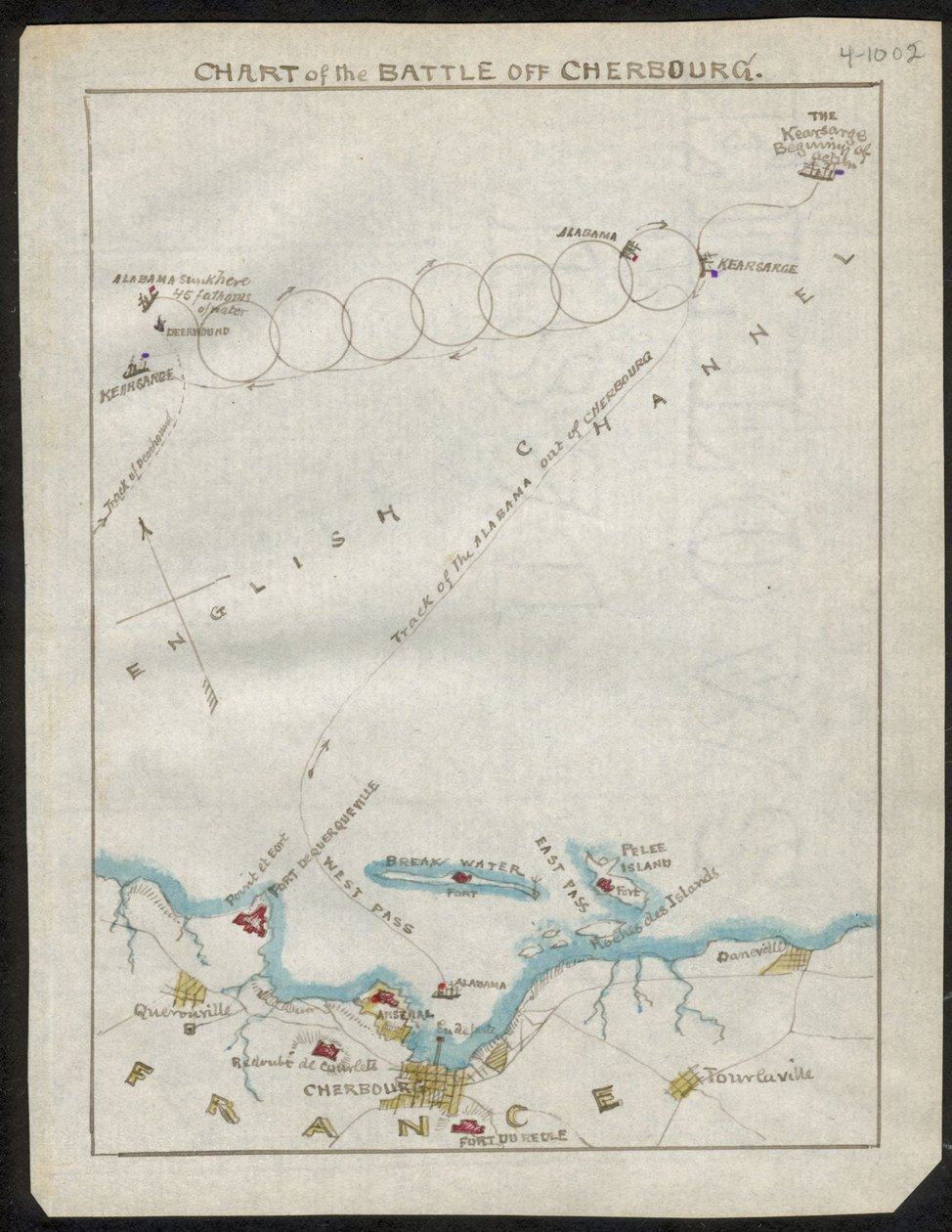 Karta över slaget utanför Cherbourg. LOC gvhs01.vhs00168 av Robert Knox Sneden
