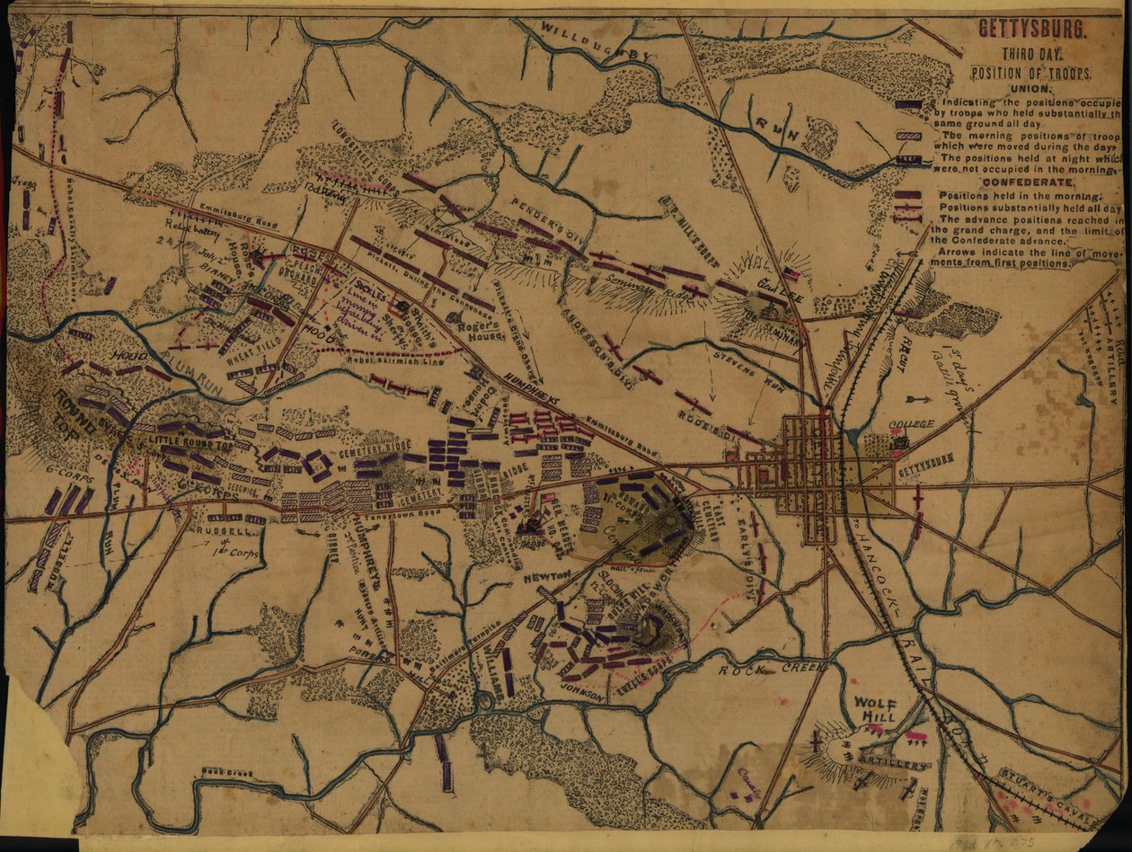 Gettysburg Tredje dagen. Truppernas position av Robert Knox Sneden